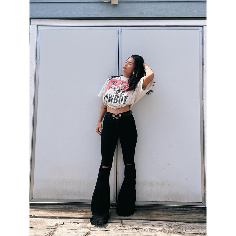 Farrah Distressed High Waisted Flares