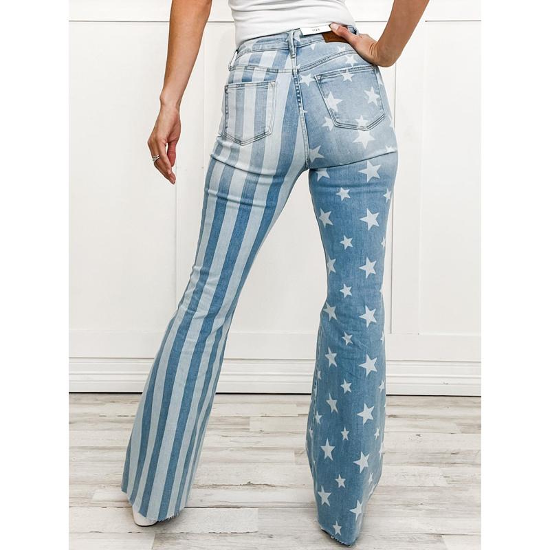 Judy Blue Hi-Rise Stars and Stripes Bleach Discharge Flare Denim Jeans
