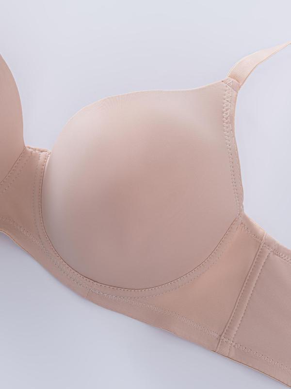  Solid Color Adjustable Strap Backless Bra, Women's Push Up Bra, Soft Comfy Breathable Underwear for Daily Wear