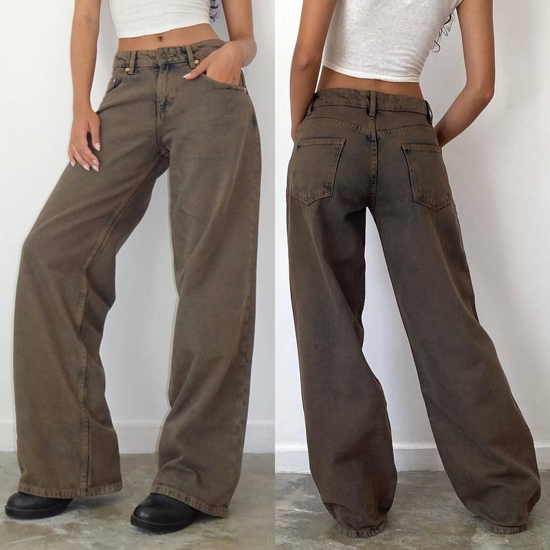 Women Jeans Low Rise Baggy Straight Wide Leg Jeans Vintage Casual Y2K Loose Boyfriend Denim Pants with Pockets
