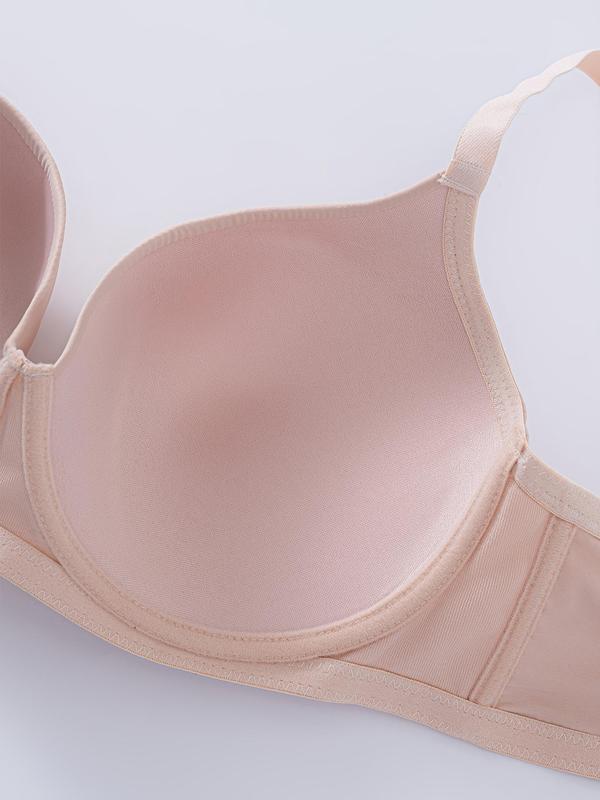  Solid Color Adjustable Strap Backless Bra, Women's Push Up Bra, Soft Comfy Breathable Underwear for Daily Wear