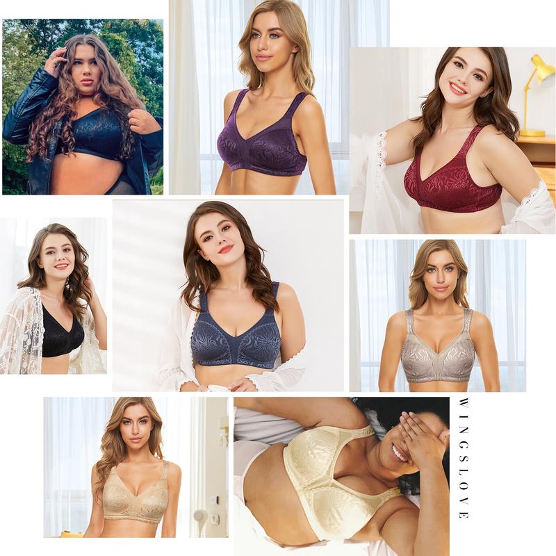 Wingslove Plus Size Floral Unlined Comfort Non Padding Full Coverage Wireless Bra