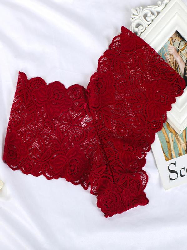 Women's Bow Decor Scallop Trim Lace Panties, Soft Comfy Breathable Knicker for Daily Wear, Ladies Underwear for All Seasons, Underwear for Women, Summer Clothes for Women, Fall Wear, Fallfreshness, Fall Clothes, Birthday Wear Black Girl