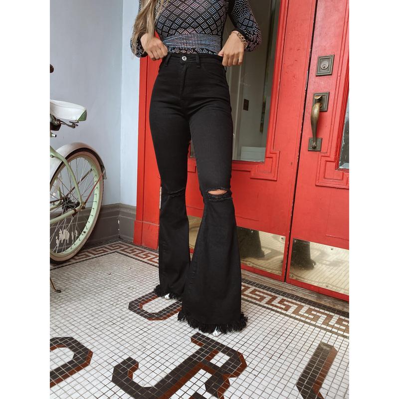 Farrah Distressed High Waisted Flares