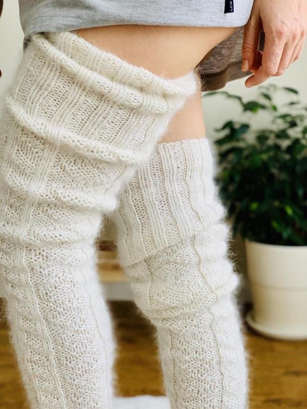 Women's Solid Textured Over The Knee Socks, Casual Warm Comfy Thigh High Socks for Fall & Winter, Women's Long Socks for Daily Wear, Fluffy Pajamas
