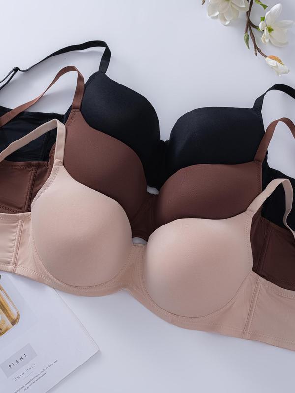  Solid Color Adjustable Strap Backless Bra, Women's Push Up Bra, Soft Comfy Breathable Underwear for Daily Wear