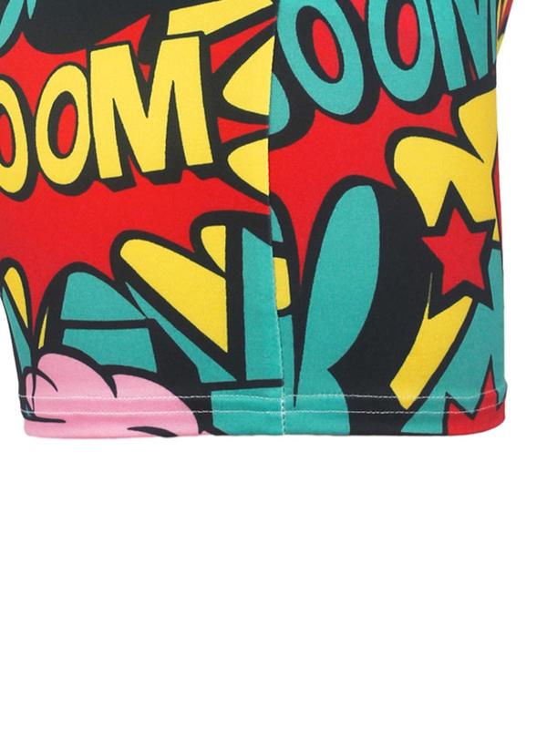 Women's Pop Art Print High Waist Skinny Shorts, Casual Comfy Breathable High Rise Shorts for Daily Outdoor Wear, Ladies Bottoms for All Seasons