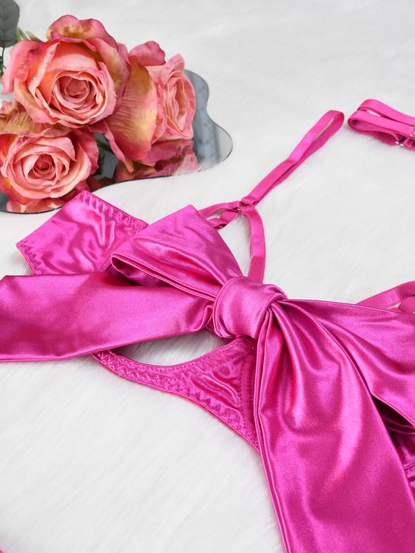 [Black Friday] Women's 6pcs Sexy Silk Bow Cami Sets – Comfortable Lingerie & Underwear, Front Push Up Bra Pink & Green & Blue Color Nightdress Womenswear Elegant Everyday wear,  Sleepwear Basic Minimalist Basic Minimalist Nightgown Elegant Nightwear