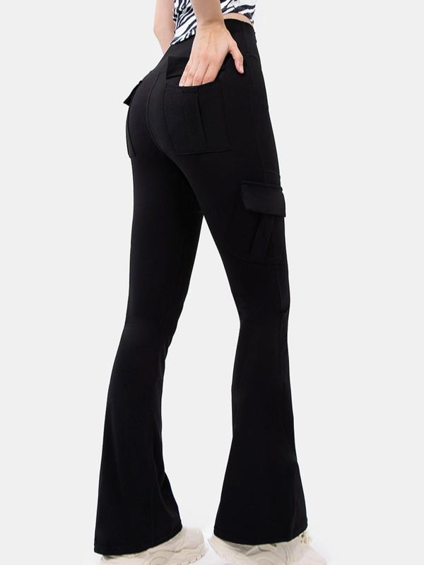Women's Pocket High Waist Flare Leg Pants, Casual Comfy High Stretch Bell Bottom Trousers for Yoga Gym Workout Running, Ladies Bottoms for All Seasons, Yoga Pants