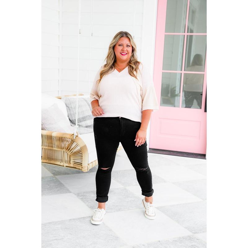 Judy Blue High Rise Black Distressed Raw Hem Skinny Jeans