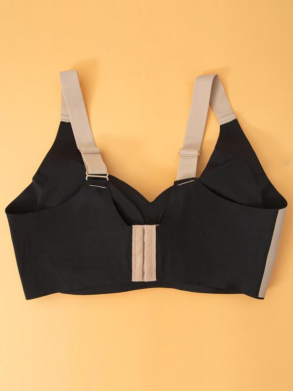 Women's Colorblock Print Wireless Bra, Seamless Adjustable Strap Push Up Bra, Soft Comfortable Breathable Lingerie for All Seasons, Women's Clothing