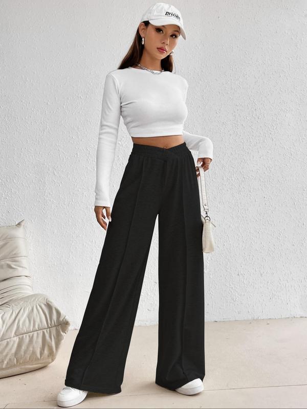 Women's Minimalist Plain Elastic High Waist Wide Leg Sweatpants, Spring Comfy Trousers for Daily Wear, Women's Bottoms for Fall & Winter, Pants for Women, Basic Womenswear, Fall Outfits