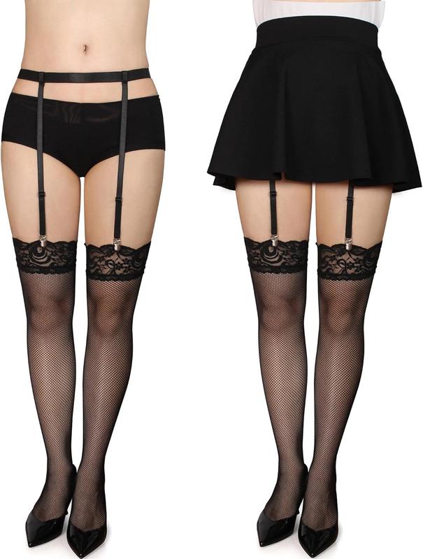 Black Womens Suspender Garter Belt for Thigh High Socks Stockings Boots Plus Size