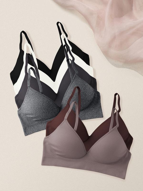 Women's Solid Wireless Bralette, Adjustable Strap Push Up Bra, Soft Comfortable Breathable Lingerie for Daily Wear