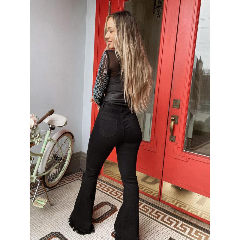 Farrah Distressed High Waisted Flares