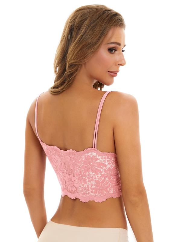 Women's Contrast Lace Sheer Bra, Elegant Double Spaghetti Strap Lingerie Top, Soft Comfortable Breathable Lingerie for All Seasons Bralette