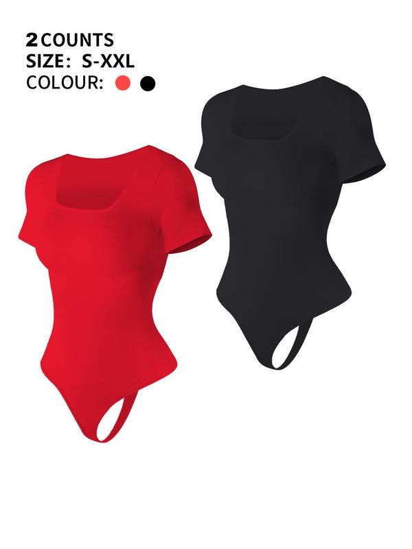 Women's Solid Square Neck Shapewear Bodysuit, Tummy Control Seamless Shaper, Ladies Shapewear for Daily Wear, Tummy Control Bodysuit