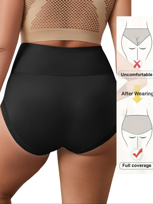 Plus Size Plain Contrast Lace High Waist Shapewear Panty, Plus Breathable Comfortable High Stretch Seamless Shaper Knicker for Women, Women's Plus Shapewear for All Seasons