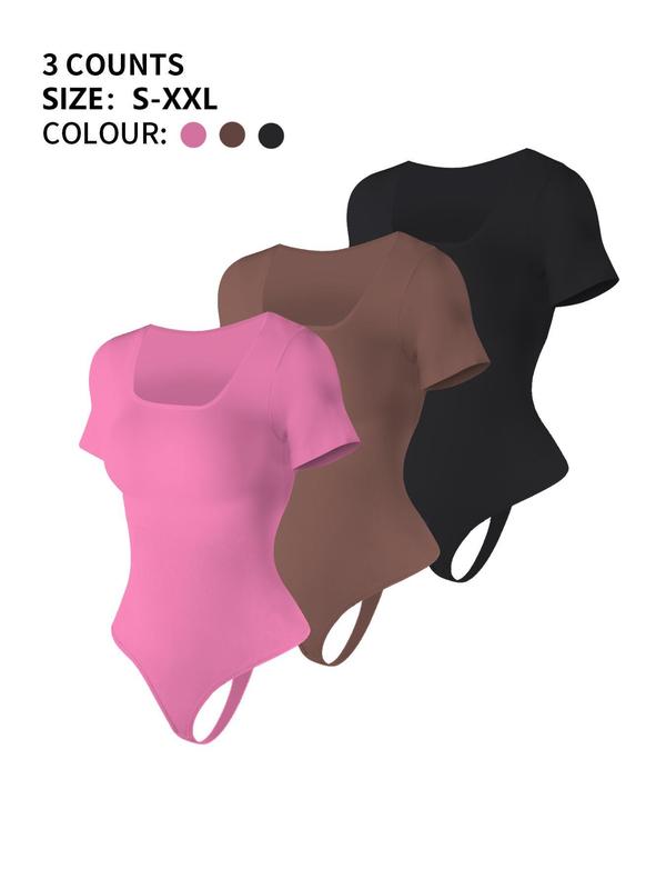 Women's Solid Square Neck Shapewear Bodysuit, Tummy Control Seamless Shaper, Ladies Shapewear for Daily Wear, Tummy Control Bodysuit