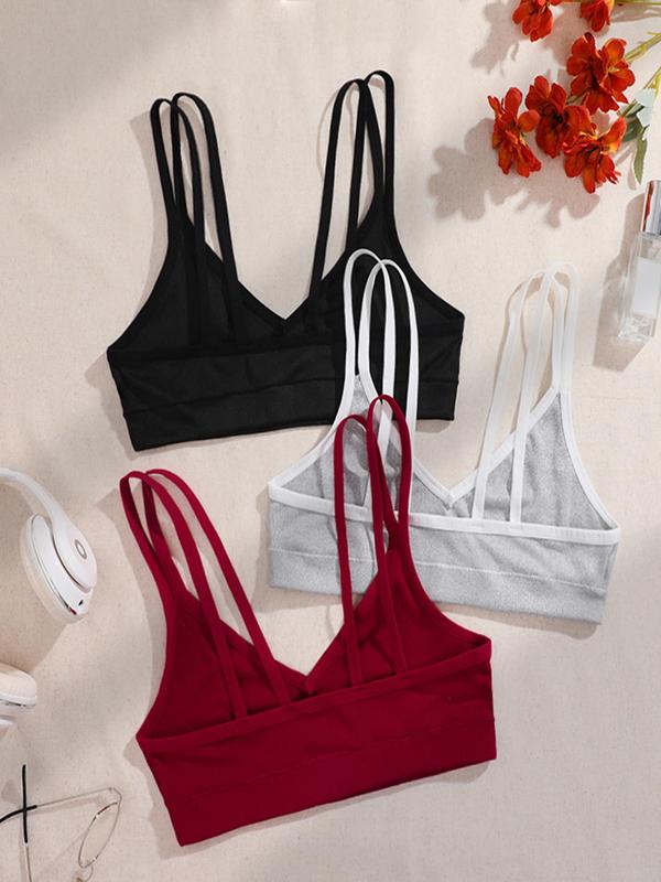 Women's Solid Wireless Bra, Breathable Comfortable Double Straps Bra for Daily Wear, Women's Lingerie for All Seasons