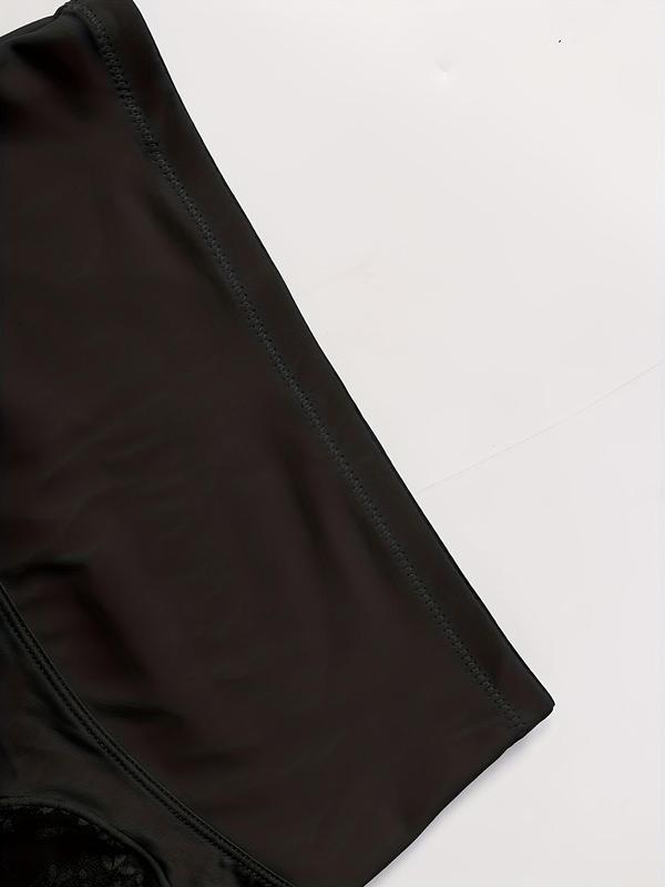 Plus Size Plain Contrast Lace High Waist Shapewear Panty, Plus Breathable Comfortable High Stretch Seamless Shaper Knicker for Women, Women's Plus Shapewear for All Seasons