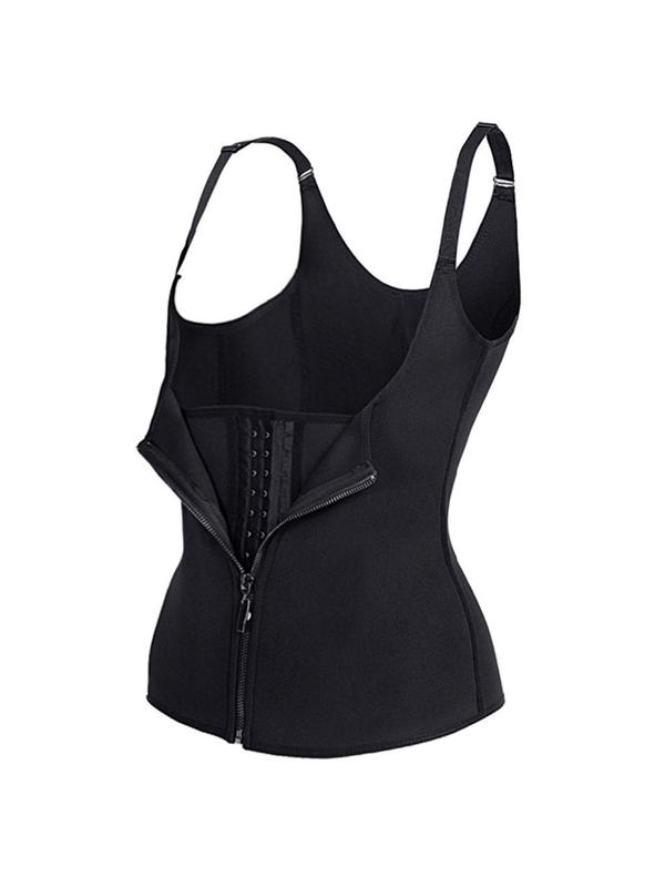 Women's Solid Zipper Hook And Eye Shapewear Top, Casual Adjustable Strap Tummy Control Shaper, Women's Shapewear for Daily Wear