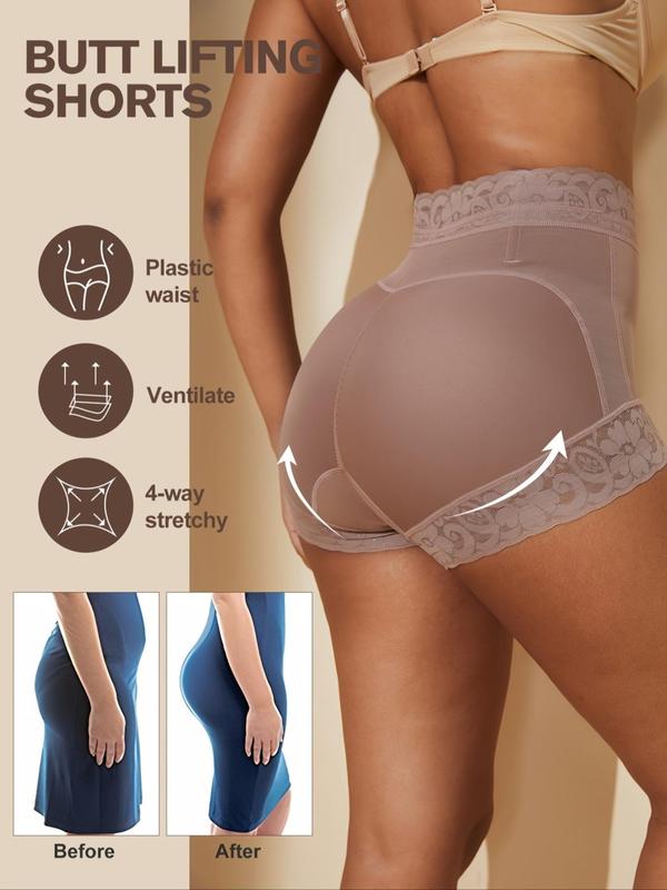 Women's Solid Contrast Lace High Waist Shapewear Shorts, Tummy Control Shaper for Daily Wear, Fall Ladies Shapewear Bottoms