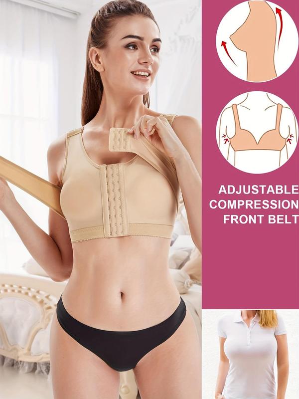 Women's Adjustable Hook & Eye Front Push Up Bra, Breathable Comfortable Wide Strap Lingerie Top for Daily Wear, Ladies Underwear for All Seasons