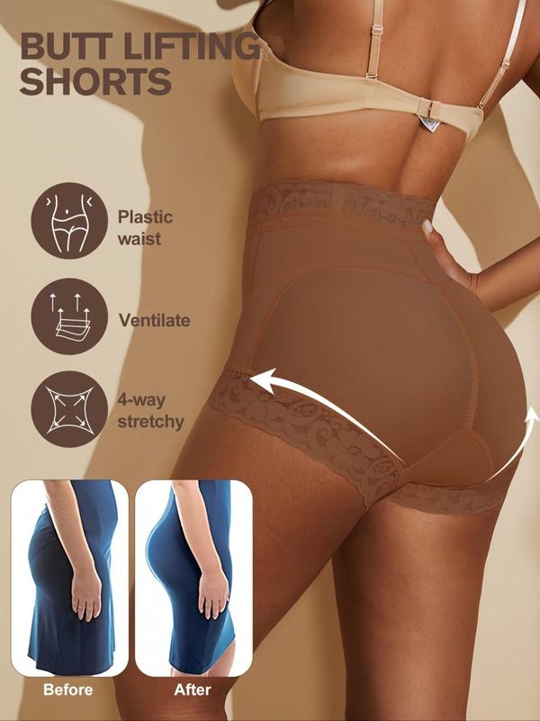 Women's Solid Contrast Lace High Waist Shapewear Shorts, Tummy Control Shaper for Daily Wear, Fall Ladies Shapewear Bottoms