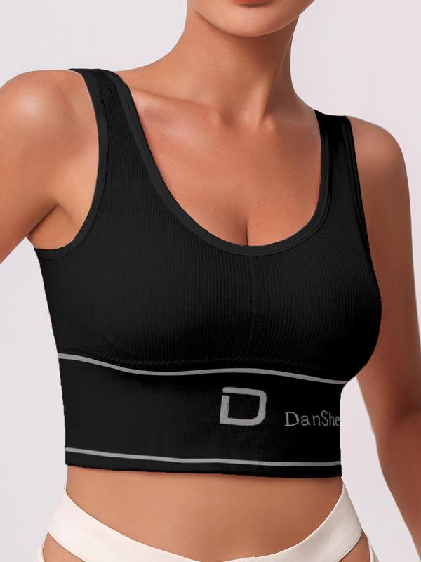 Women's Letter Print Contrast Binding Bra, Breathable Comfortable Wireless Bra, Ladies Lingerie for All Seasons