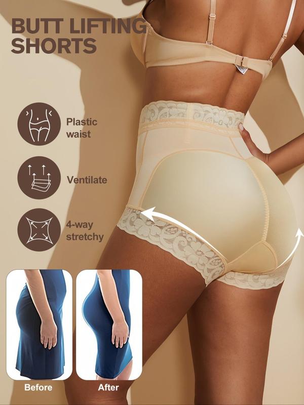 Women's Solid Contrast Lace High Waist Shapewear Shorts, Tummy Control Shaper for Daily Wear, Fall Ladies Shapewear Bottoms