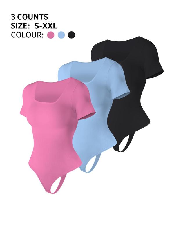 Women's Solid Square Neck Shapewear Bodysuit, Tummy Control Seamless Shaper, Ladies Shapewear for Daily Wear, Tummy Control Bodysuit