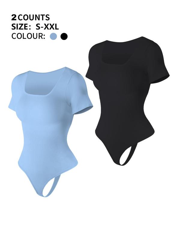 Women's Solid Square Neck Shapewear Bodysuit, Tummy Control Seamless Shaper, Ladies Shapewear for Daily Wear, Tummy Control Bodysuit