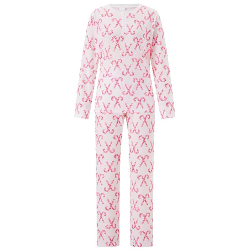 Pink Christmas Pajamas for Family Long Sleeve Candy Cane Print Tops + Pants Set Holiday Sleepwear