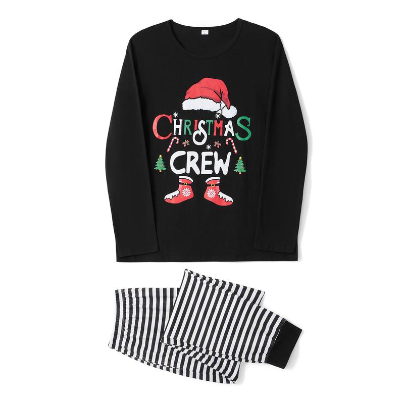Matching Christmas Pajamas For Family Letter Stripe Hat Print Holiday Pajamas Sleepwear Dad Mom PJs