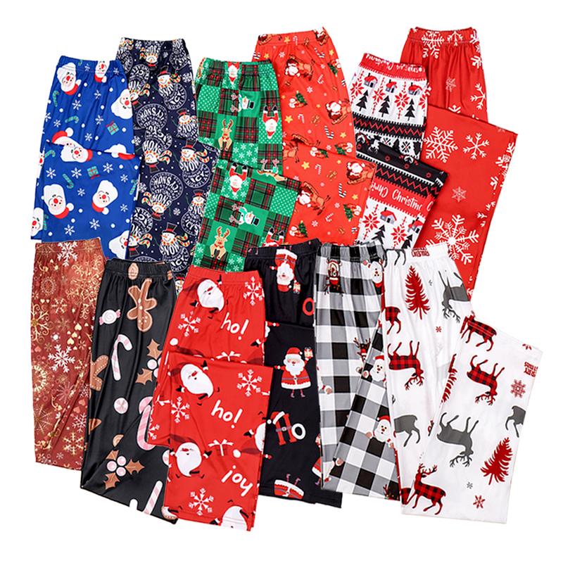 2 PCS Per Pack Christmas Gift Mama Family daughter Casual Women's Soft Drawstring Sleeping Xmas Pijamas Pjs Pajama Bottoms Long Outfit Loungewear Pants Set, Floral Pattern Knit Fabric, Red ,Pyjamas Trouser    Pajama Set Nightwear Womenswear Homewear