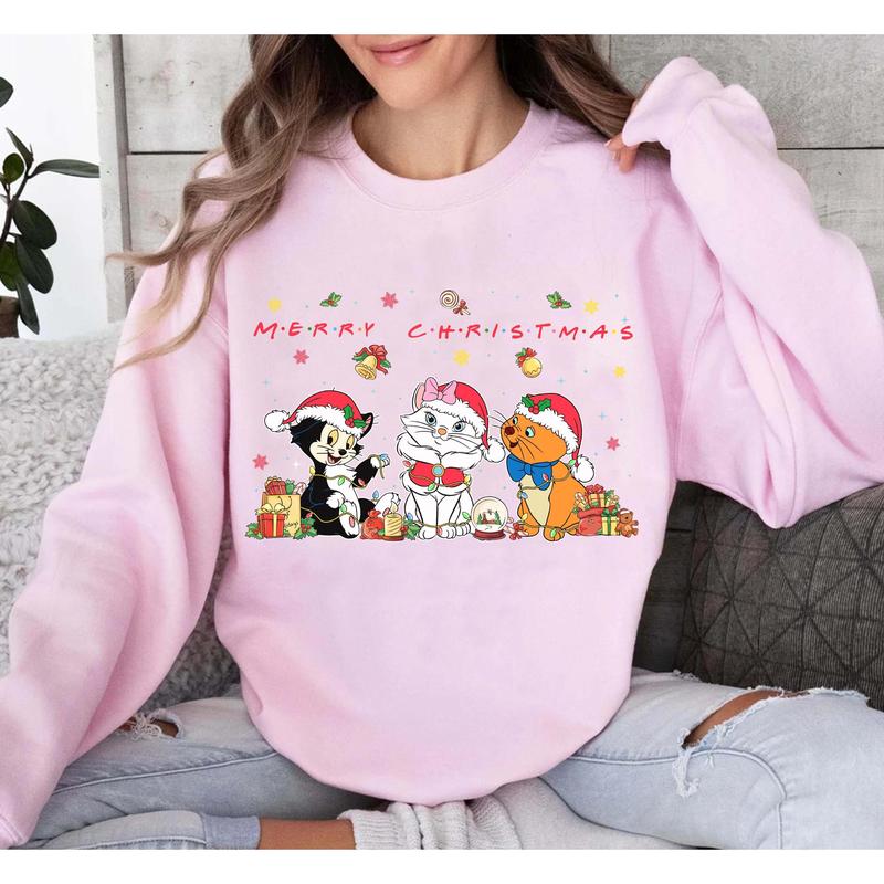 Cartoon The Aristocats Cat Merry Christmas Shirt, Santa Aristocats Marie Christmas Lights Tee, Family Christmas Trip Shirt CHSK