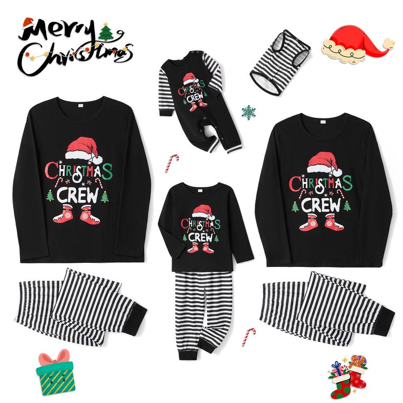 Matching Christmas Pajamas For Family Letter Stripe Hat Print Holiday Pajamas Sleepwear Dad Mom PJs