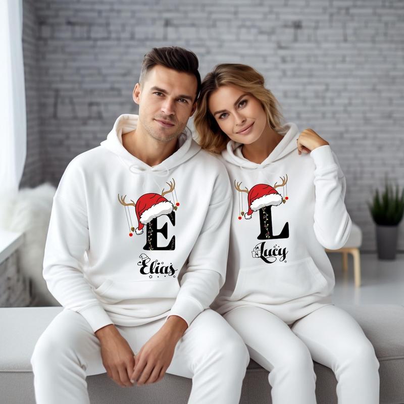 Personalized Couple Christmas Hoodie, Christmas Custom Name Sweatshirt, Personalized Christmas Family Shirt, Monogrammed Family Christmas Matching