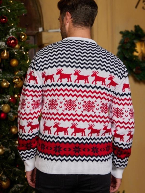 Couple's Christmas Themed Sweater, Cute Reindeer Pattern Long Sleeve Jumper, Casual Comfy Round Neck Pullover for Daily Wear, Couple Clothing for Fall & Winter