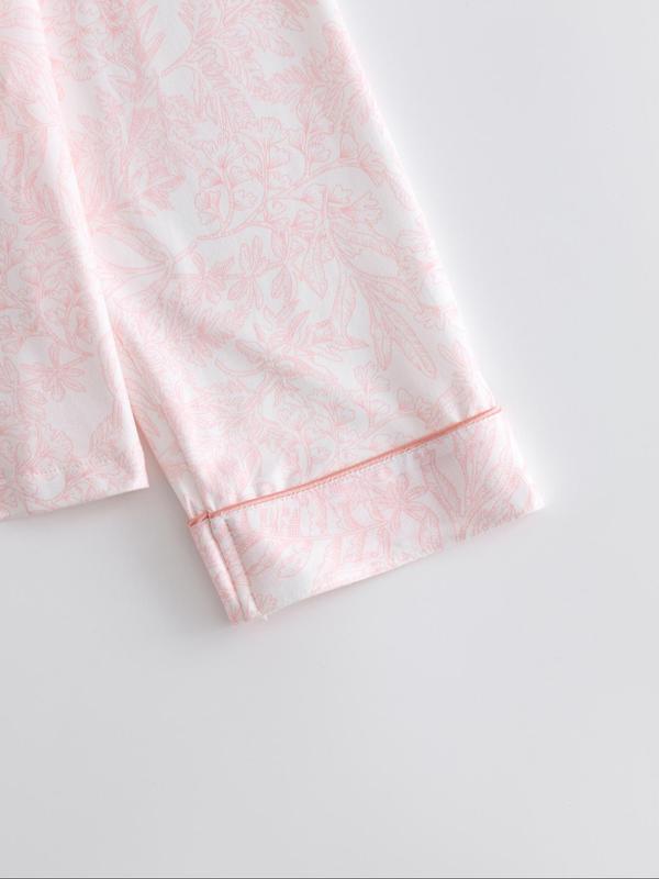 Two-Piece Set Women's All Over Print Button Front Shirt & Elastic Waist Pants Pyjama, Casual Comfy Lapel Long Sleeve Top & Trousers PJ Set, Women's Sleepwear for Spring & Fall