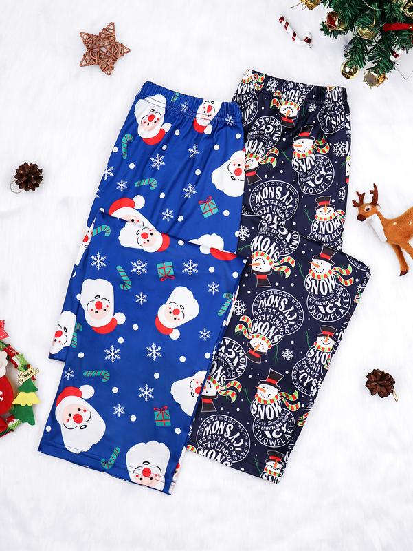 2 PCS Per Pack Christmas Gift Mama Family daughter Casual Women's Soft Drawstring Sleeping Xmas Pijamas Pjs Pajama Bottoms Long Outfit Loungewear Pants Set, Floral Pattern Knit Fabric, Red ,Pyjamas Trouser    Pajama Set Nightwear Womenswear Homewear