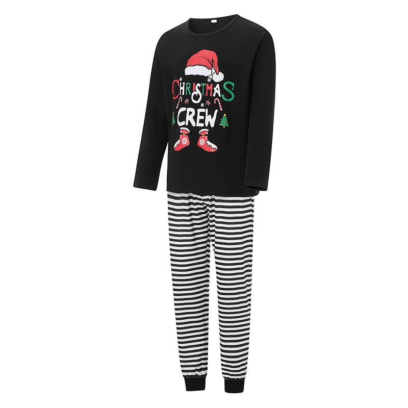 Matching Christmas Pajamas For Family Letter Stripe Hat Print Holiday Pajamas Sleepwear Dad Mom PJs
