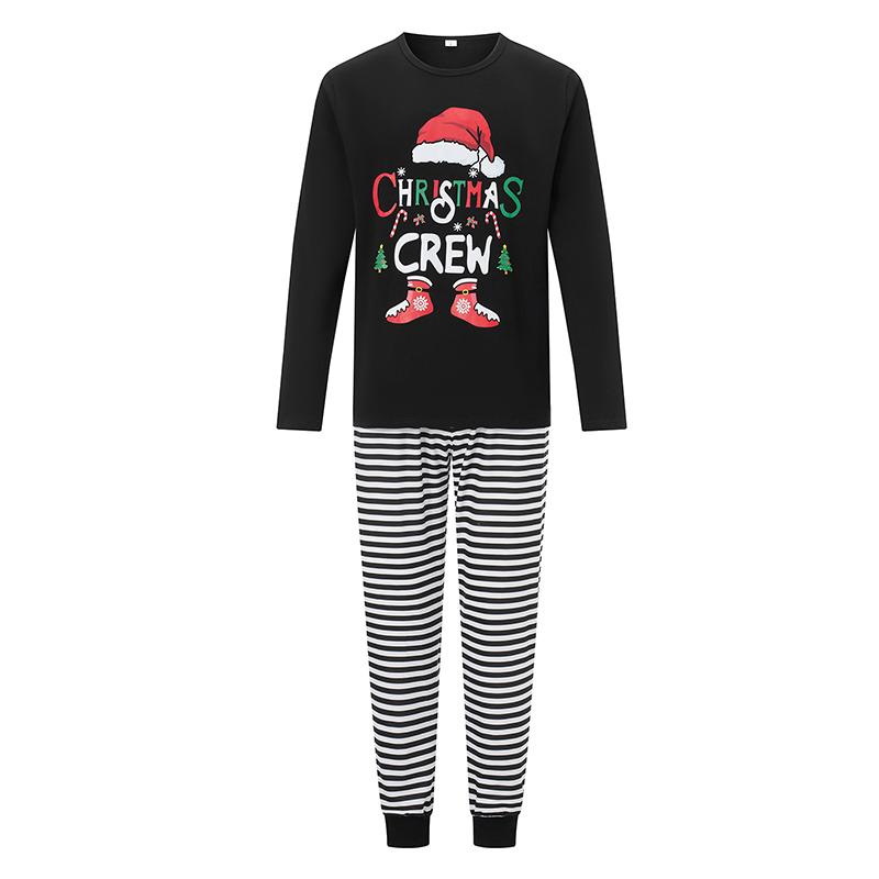 Matching Christmas Pajamas For Family Letter Stripe Hat Print Holiday Pajamas Sleepwear Dad Mom PJs