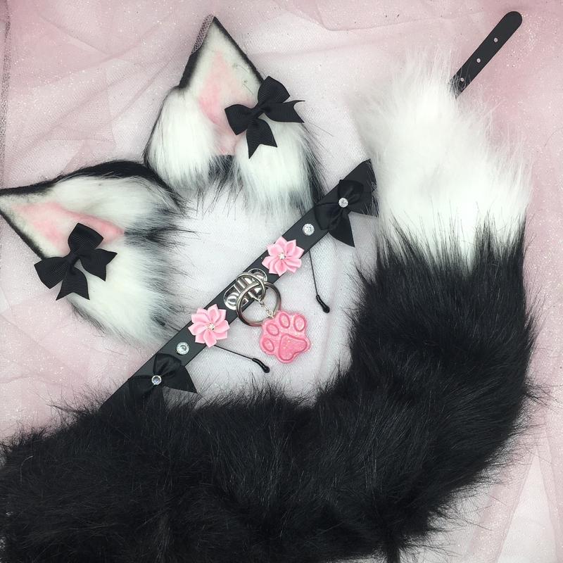 black pink ear necklace Halloween costume kawaii goth