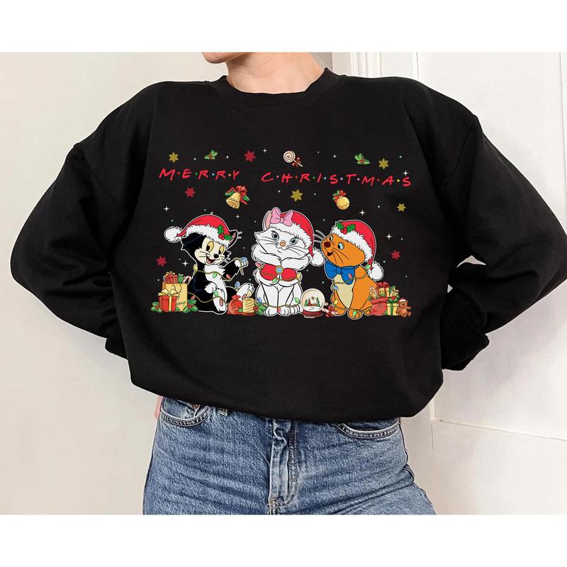 Cartoon The Aristocats Cat Merry Christmas Shirt, Santa Aristocats Marie Christmas Lights Tee, Family Christmas Trip Shirt CHSK