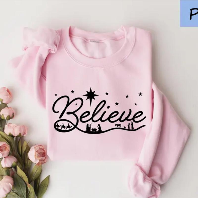 Believe Nativity Christmas Shirt, Christian Sweatshirt, Jesus Christmas T-shirts, Religious Christmas Gift, Christian Family Christmas Tees
