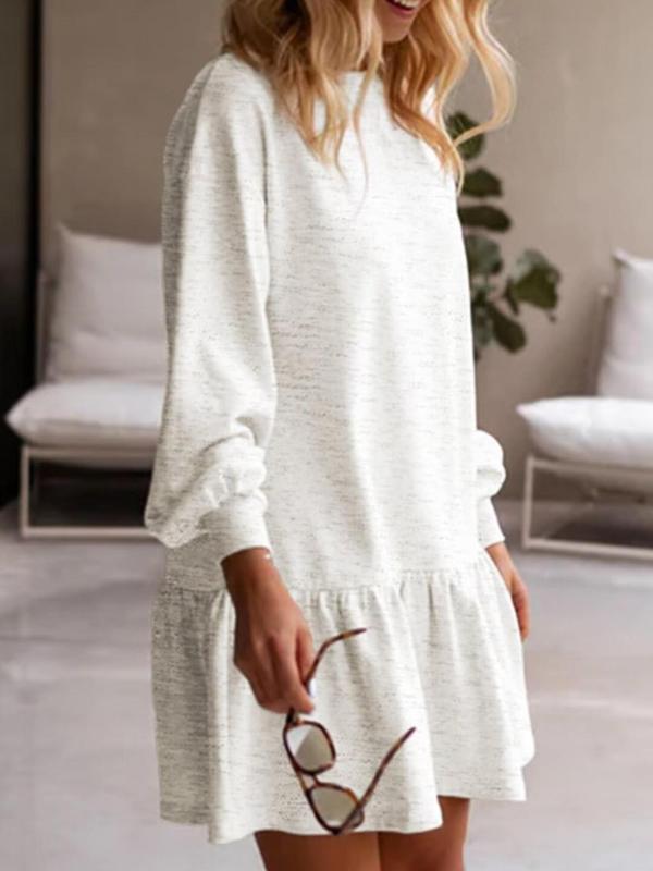 Women's Plain Ruffle Hem Drop Shoulder Dress, Casual Long Sleeve Round Neck Short Dress for Spring & Fall, Fashion Women's Clothing for Daily Wear