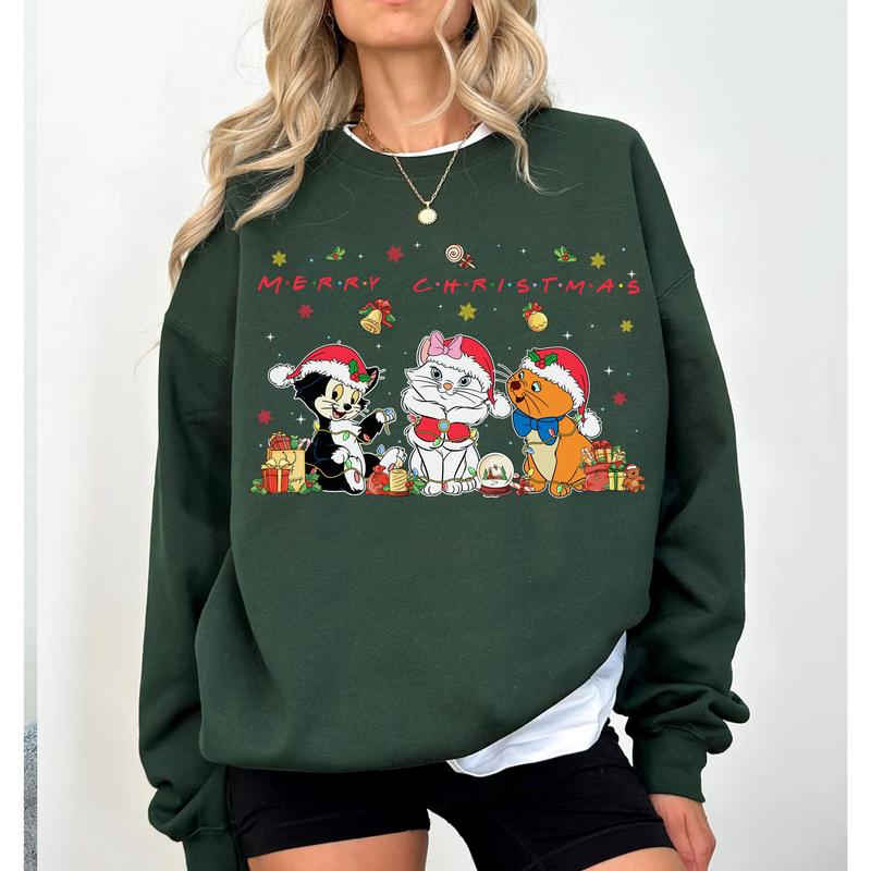 Cartoon The Aristocats Cat Merry Christmas Shirt, Santa Aristocats Marie Christmas Lights Tee, Family Christmas Trip Shirt CHSK
