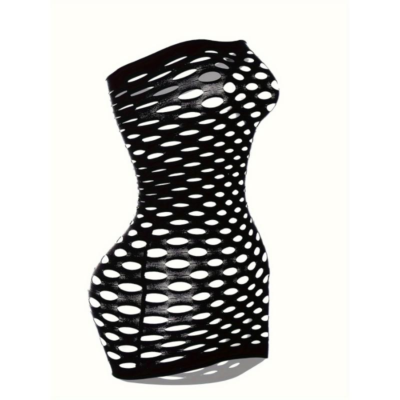 Hot Fishnet Bodycon Babydoll, Ripped Hollow Out Tube Women's Sexy Lingerie & Underwear Bodystocking Stocking Dress